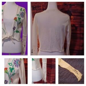💙💫Floral Embroidered Fringe Sleeves Cardigan